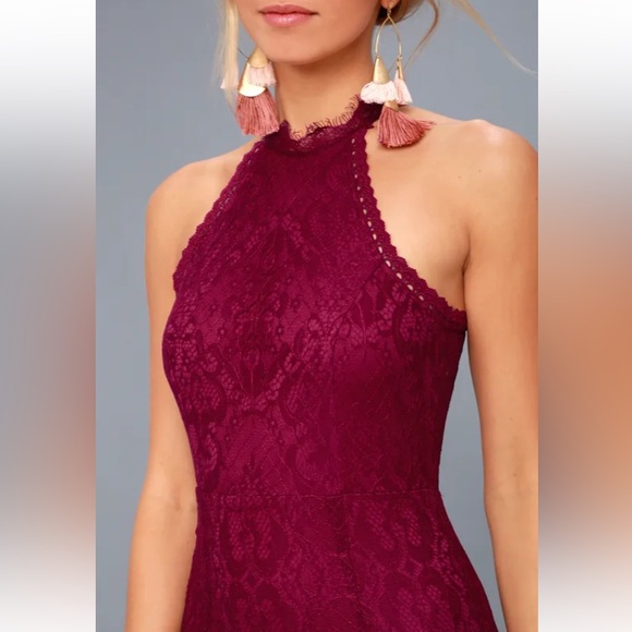 Kiss Me at Midnight Magenta Lace Halter Bodycon Midi Dress - Picture 2 of 7